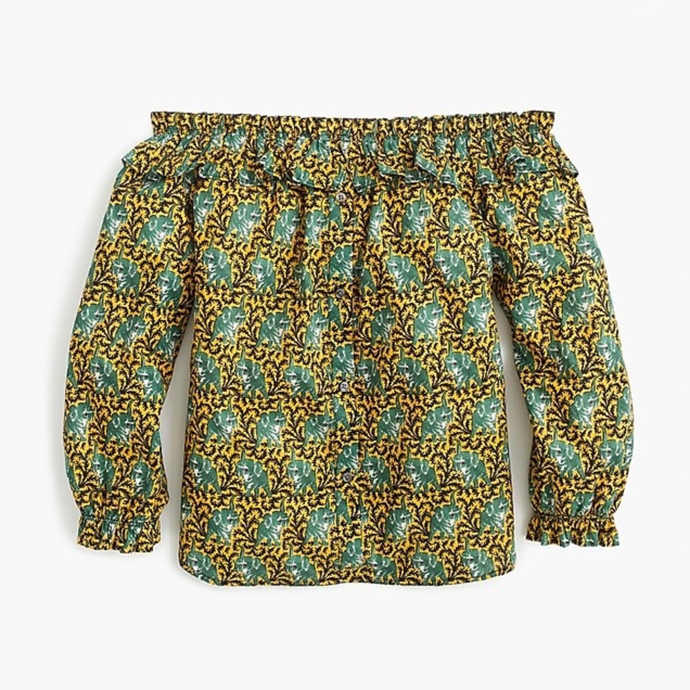 J. Crew Off the Shoulder Ratti Elephant Print Top
